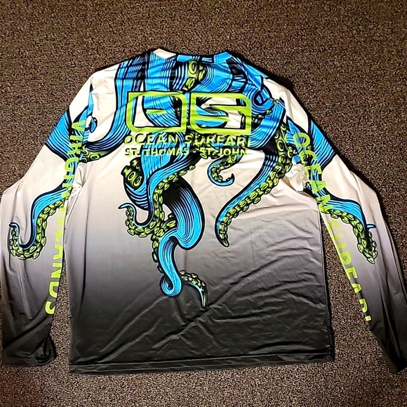 XXL Ocean Safari Squid Octapus Kraken Dynamic Blue Green Gray Long Sleeve Shirt - Picture 7 of 13